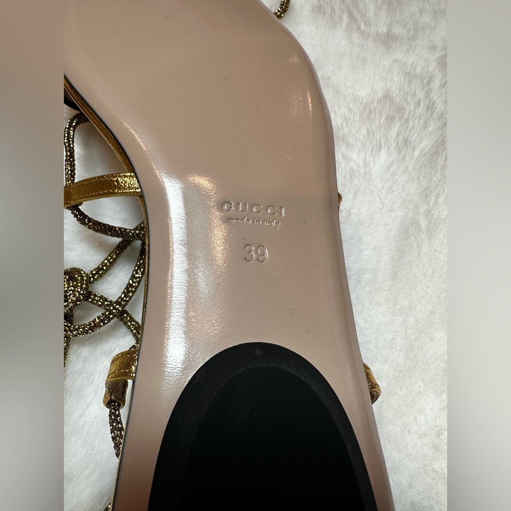 Gucci Metallic Gold Lace-Up Sandals - Picture 10 of 16